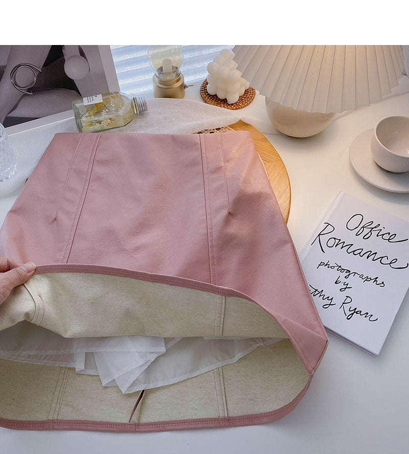 Versatile slim fashion PU leather skirt to prevent light loss  5346