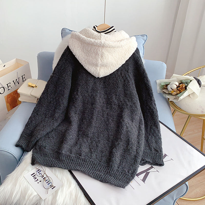 Lamb wool sweater coat medium long lazy style  5163