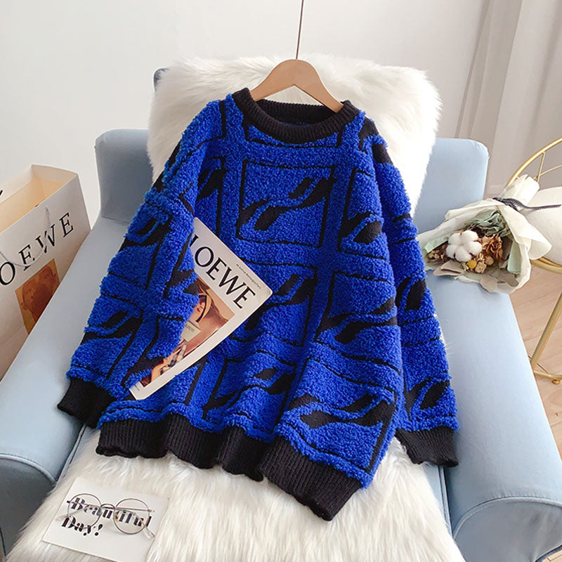 Three dimensional flocking plaid sweater  5184