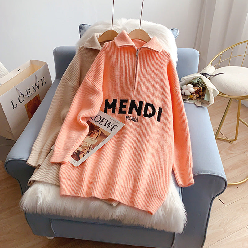 Design high neck zipper sweater Lapel sweater  5212