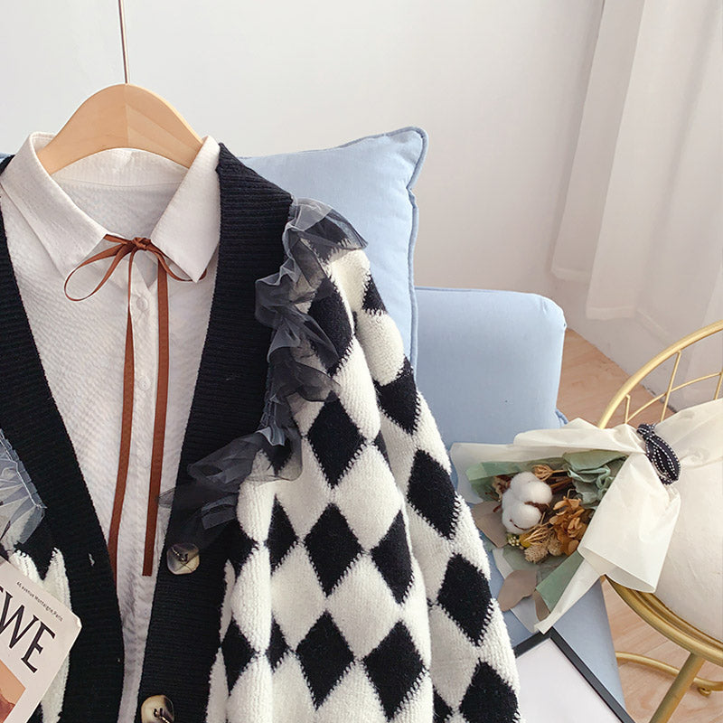 Lingge cardigan sweater coat female  5153