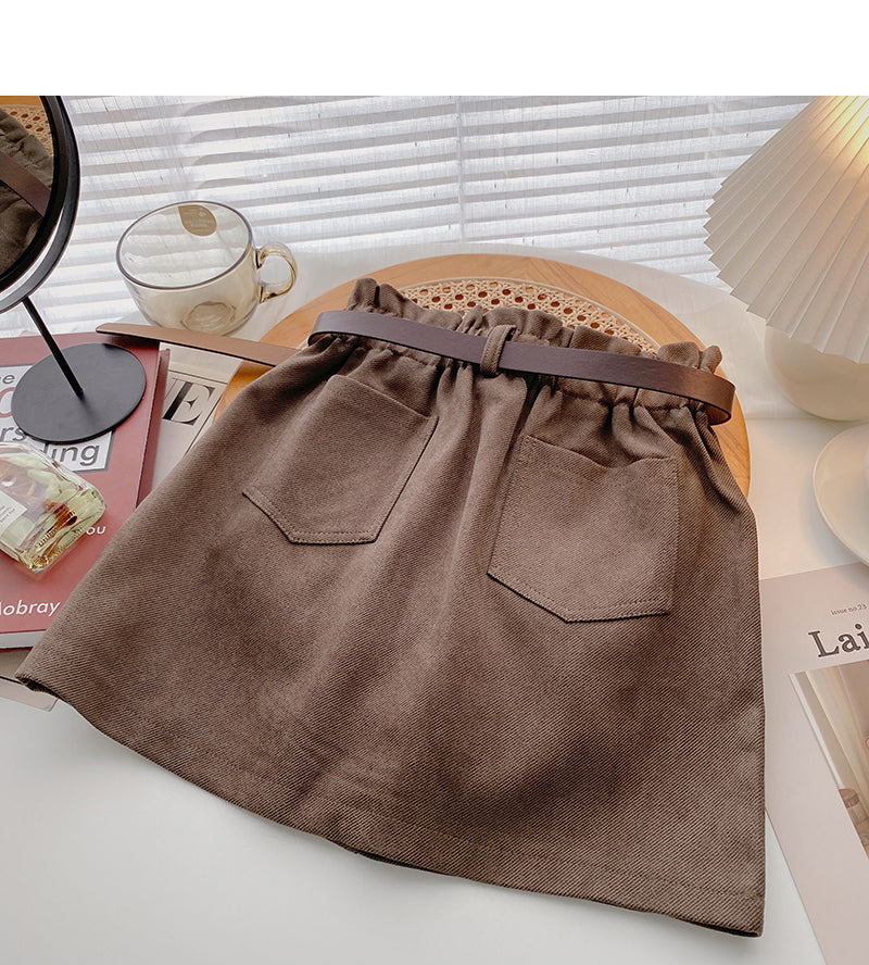 New Korean small casual retro solid high waist elastic skirt  5307