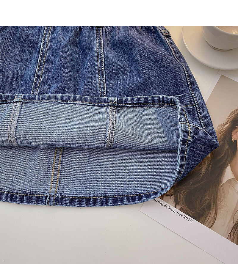Versatile slim elastic waist denim Vintage A-line skirt  5340