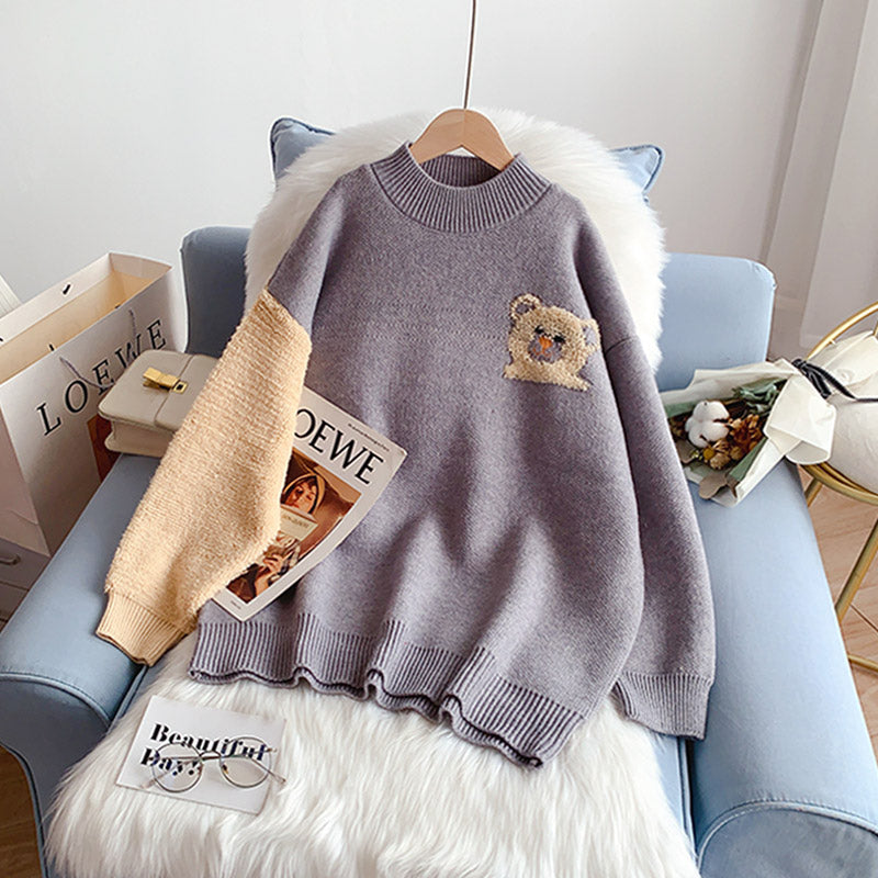 Little bear sweater soft waxy Pullover aging foreign style fried street girl  5237