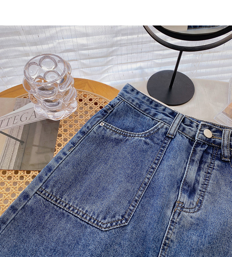 Denim skirt solid split high waist A-line skirt  5358