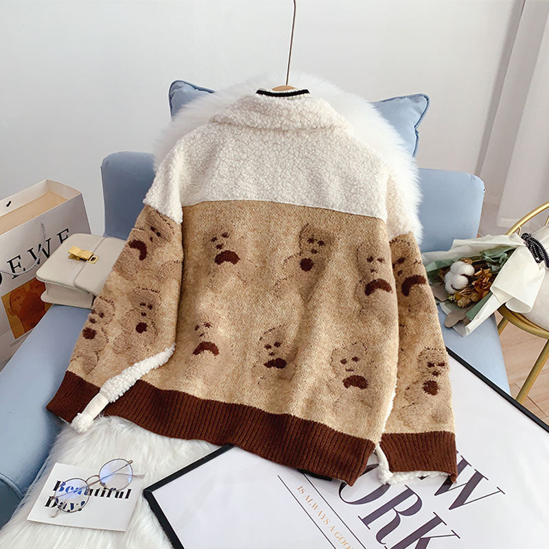 Fried Street lamb wool stitched sweater coat female  5240