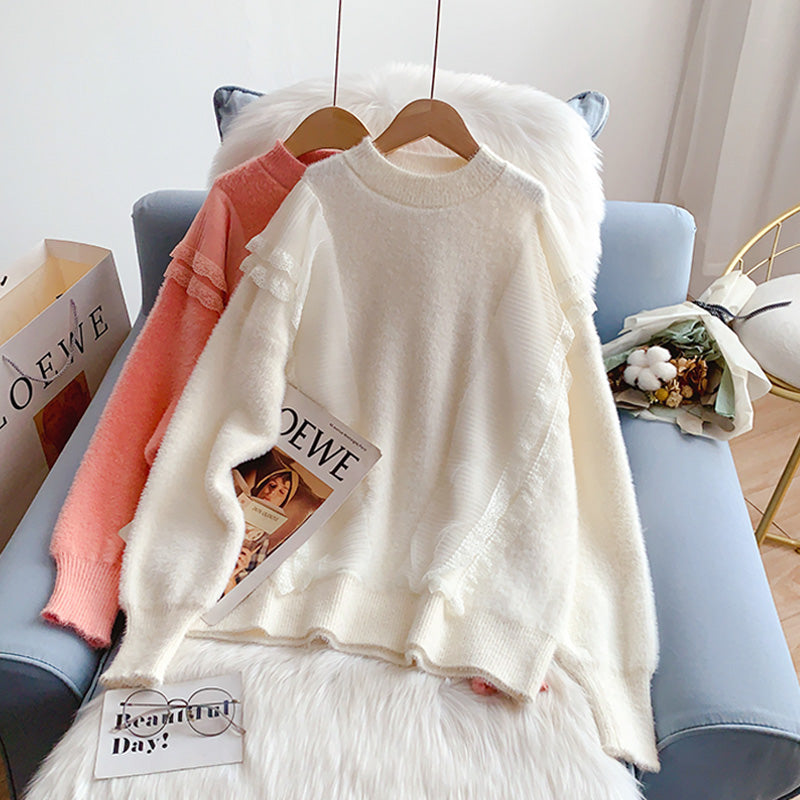 Nerzimitat weich gewachster Pullover Strickoberteil 5260