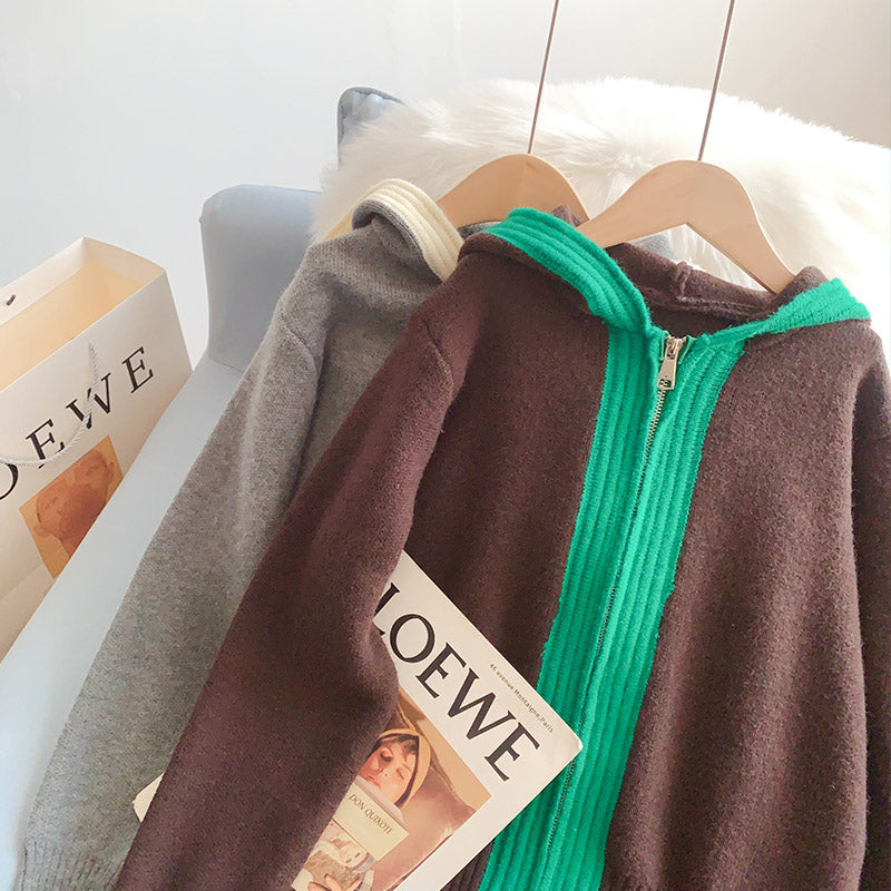 Koreanische Kapuzenpullover-Mantel-Strickjacke 5219