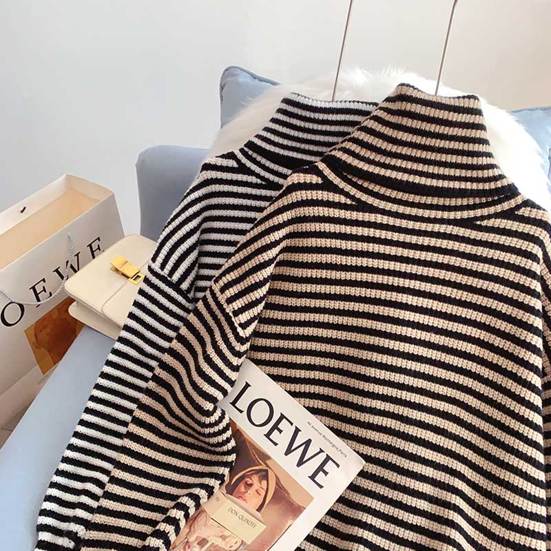 High neck stripe bottomed sweater  5183