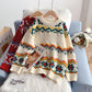 Vintage jacquard red sweater coarse wool sweater top  5134