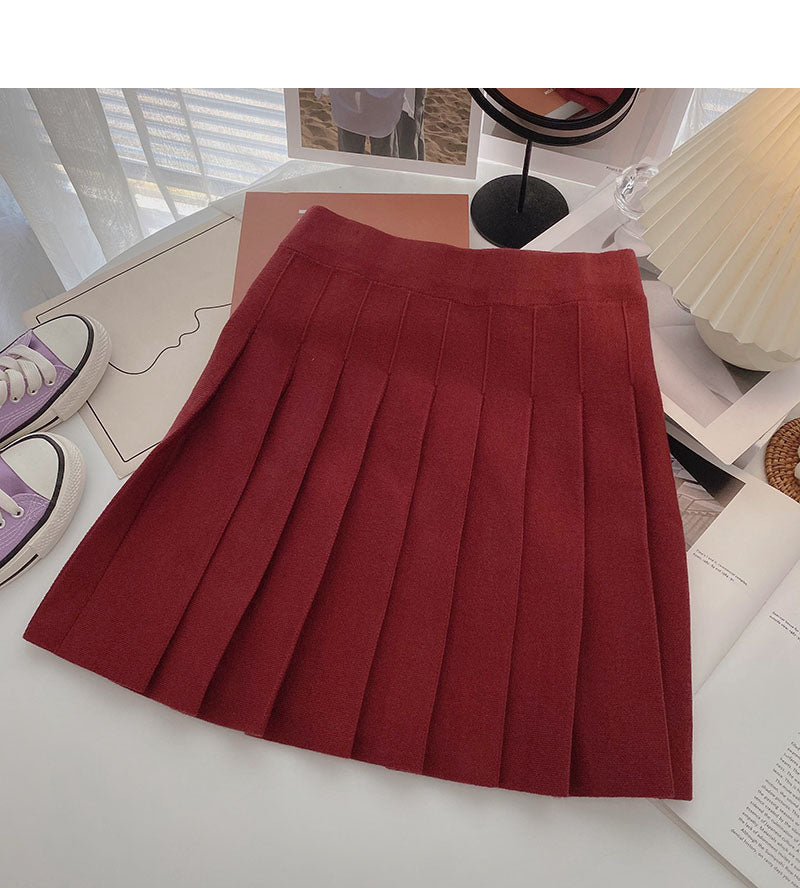 Faltenrock, vielseitiger Strickrock in A-Linie mit hoher Taille 5309