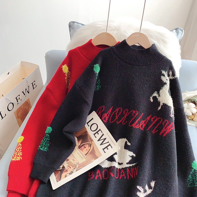 Weihnachtspullover für Damen, locker, faul, mit Windboden, Hemdoberteil 5250