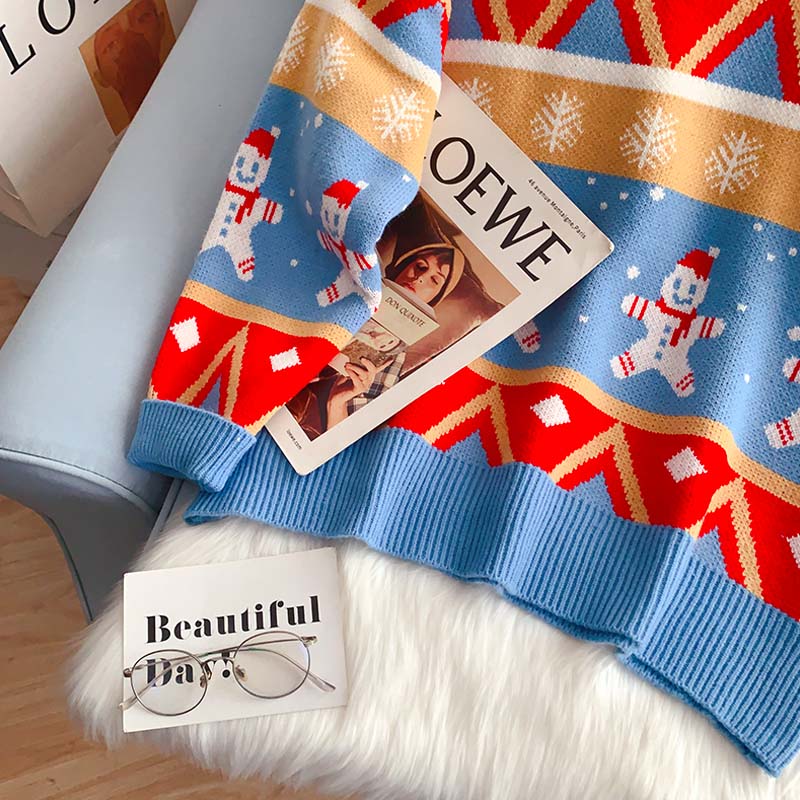 Roter Pullover mit Rundhalsausschnitt im Weihnachtsstil 5132
