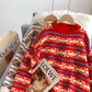 Rundhals-Weinlese-Jacquard-Pullover aus weichem, wachsartigem Material für Damen 5166