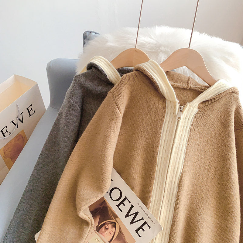 Koreanische Kapuzenpullover-Mantel-Strickjacke 5219