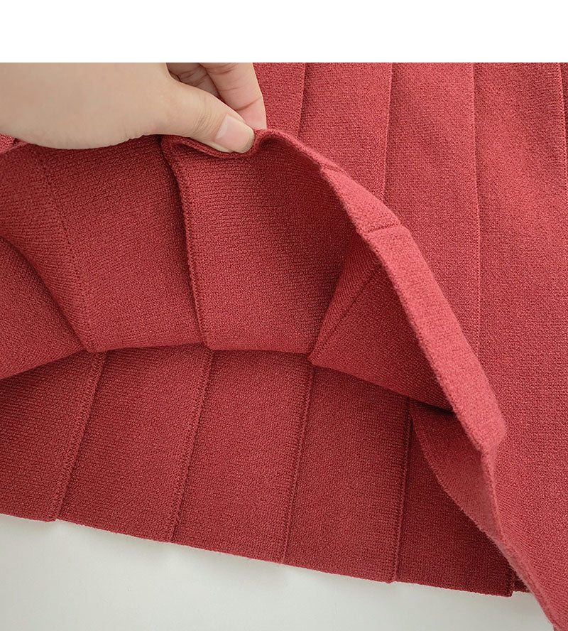 Faltenrock, vielseitiger Strickrock in A-Linie mit hoher Taille 5309