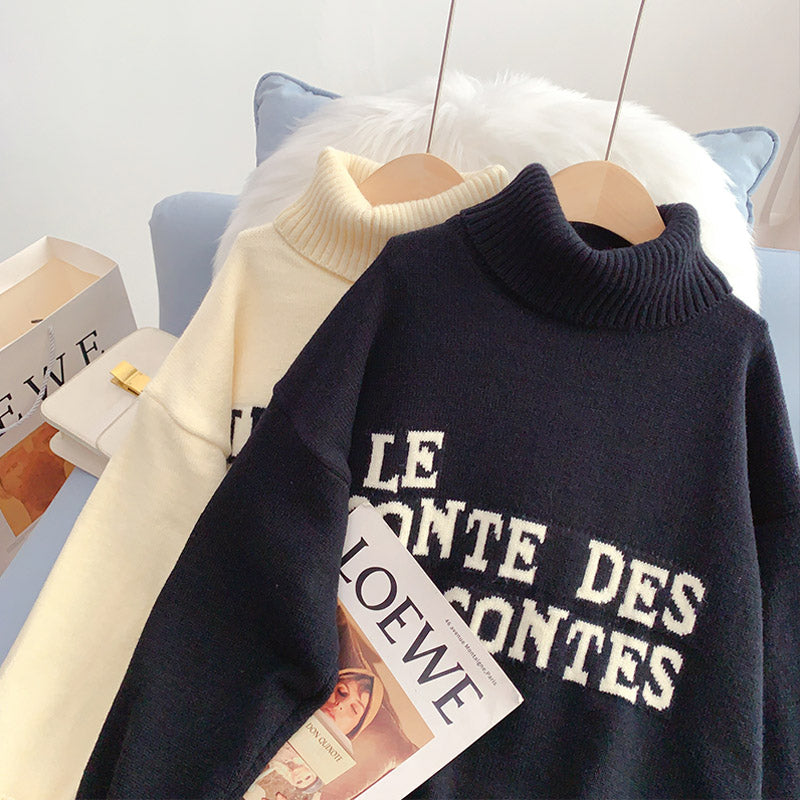High neck sweater loose lazy coat letter sweater  5232