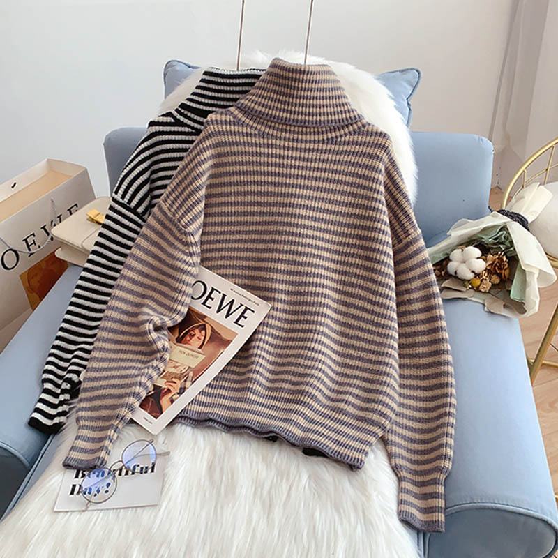 High neck stripe bottomed sweater  5183