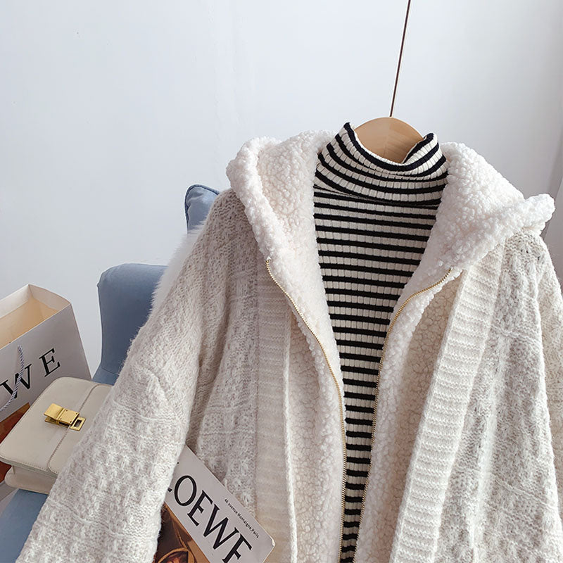 Lamb wool sweater coat medium long lazy style  5163