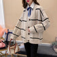 Harajuku sweater cardigan Plaid knitted jacket  5268