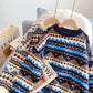 Vintage jacquard sweater loose lazy top  5135
