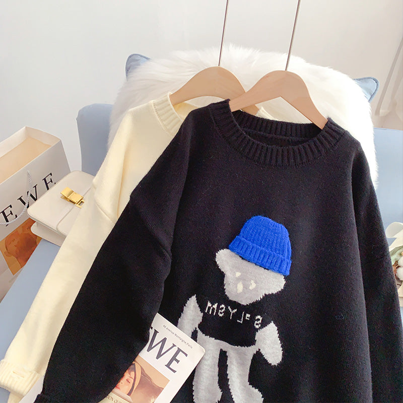 Cute bear three-dimensional hat sweater female design sense minority  5199
