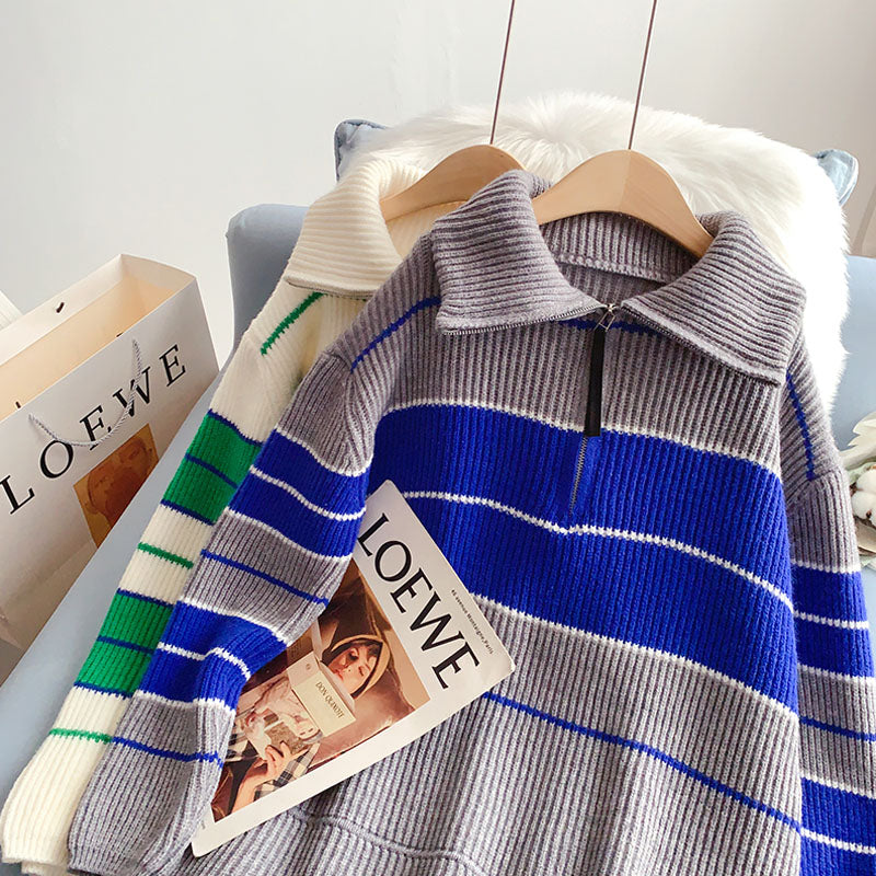 Half Zip high neck Pullover Sweater sweater top  5248
