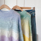 Gradient soft waxy color knitted Mohair loose Pullover Sweater  5078