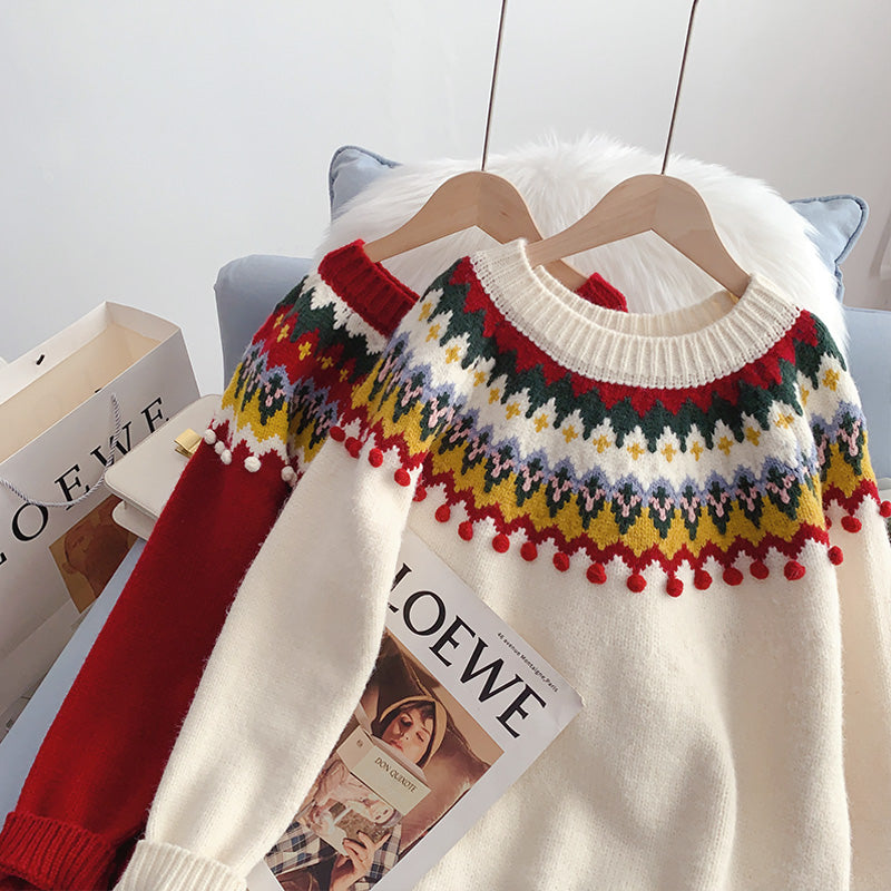 Japanese retro Christmas red sweater female Pullover  5068
