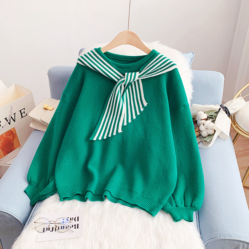 Pullover im College-Stil für Damen, lockerer Pullover Sweater Top 5090