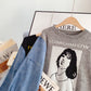 Design sense denim stitched sweater fake two women's Retro port flavor  5050