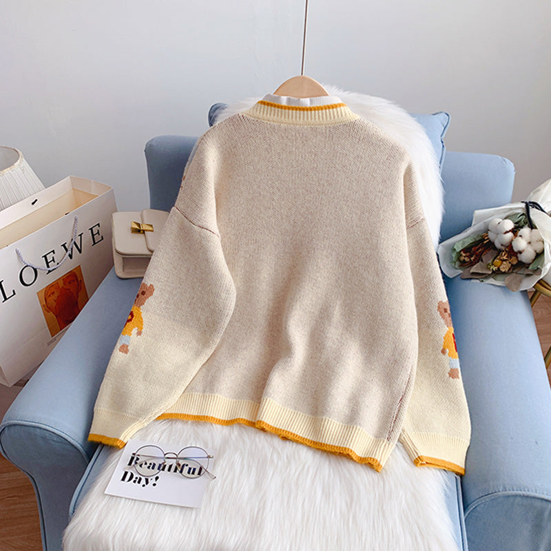 Little bear sweater cardigan V-neck knitted jacket  5064