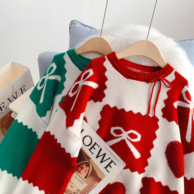 Roter Weihnachtsstrickpullover im ausländischen Stil 5030