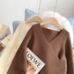 Korean V-Neck Sweater Vintage loose lazy top  4971