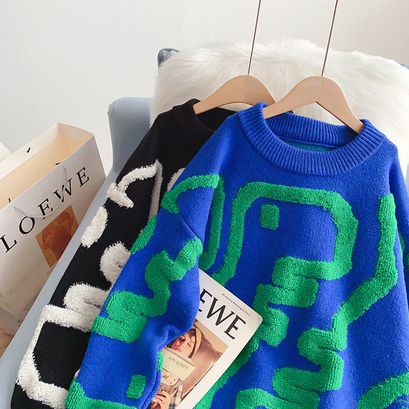 Lazy wind three-dimensional flocking sweater female  4952