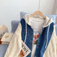 Denim sweater splicing coat versatile knitted cardigan  4965