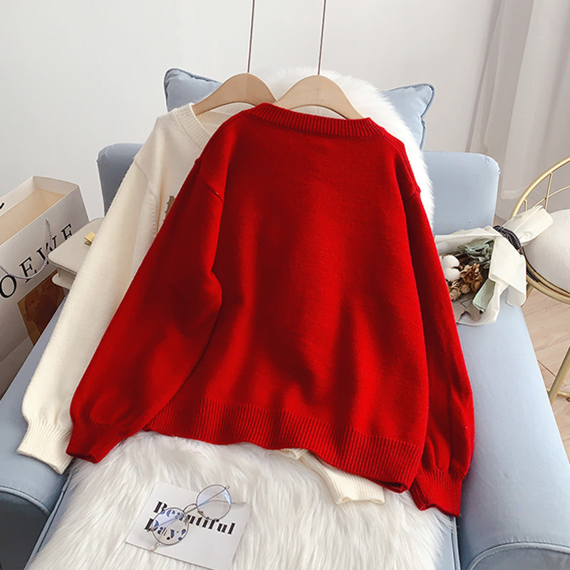 Red Christmas Sweater female Pullover  5009