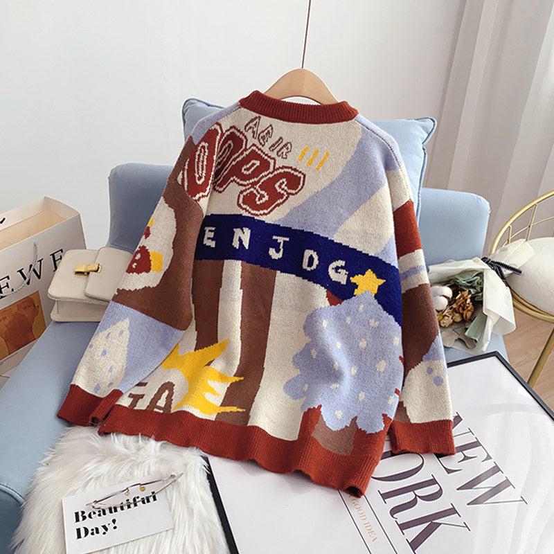 Cartoon sweater Korean knitted bottomed Shirt Top  4981
