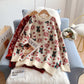 Vintage Red Christmas jacquard knitted sweater  4956