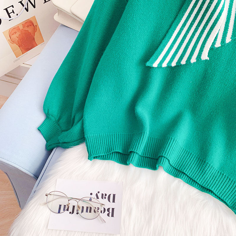 Pullover im College-Stil für Damen, lockerer Pullover Sweater Top 5090