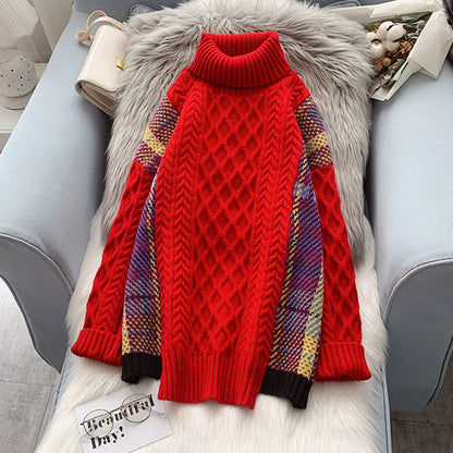 High neck sweater loose retro lazy style  5018