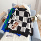 Lazy wind contrast plaid sweater  5063