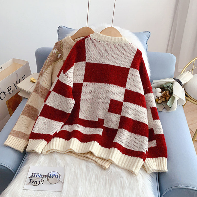 Weihnachten bestickter Pullover japanischer Damenpullover 4976