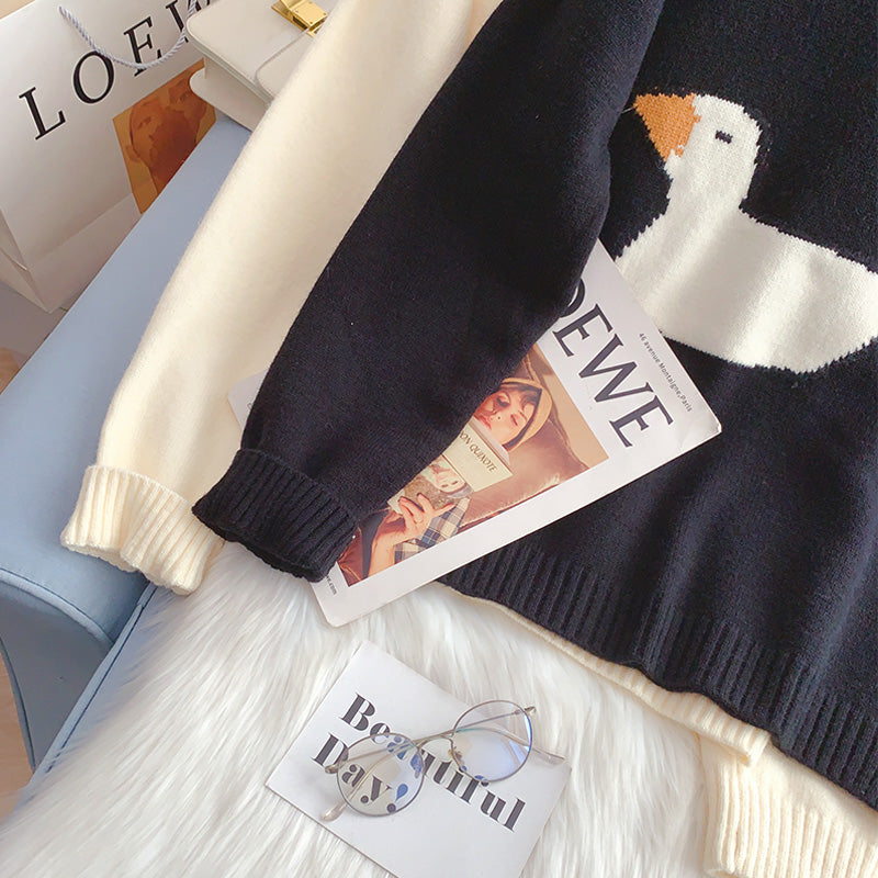 Japanese embroidered duck cartoon sweater  5099