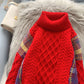 High neck sweater loose retro lazy style  5018