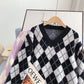 Karierter Pullover aus süßem Lazy Wind-Nerzsamtimitat 5006