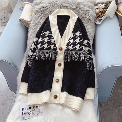 Retro thousand bird grid imitation mink coat female  5057