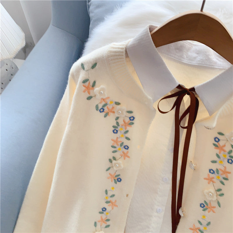 Gentle Fengsen Department Hand Embroidered Flower sweater coat  5053