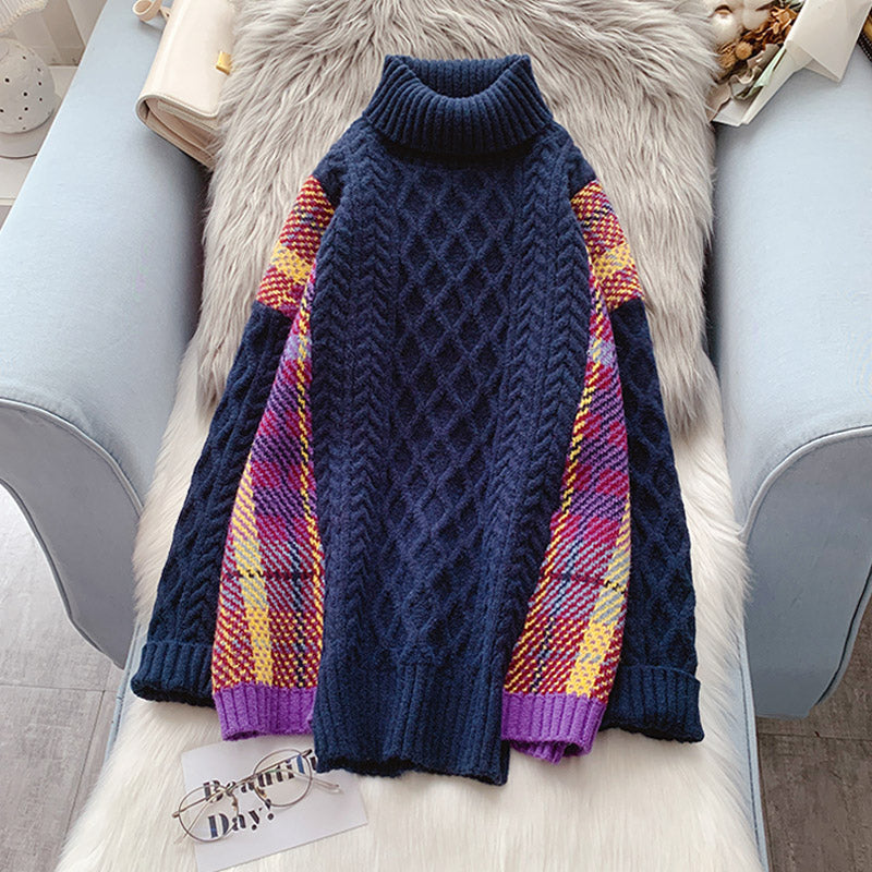 High neck sweater loose retro lazy style  5018
