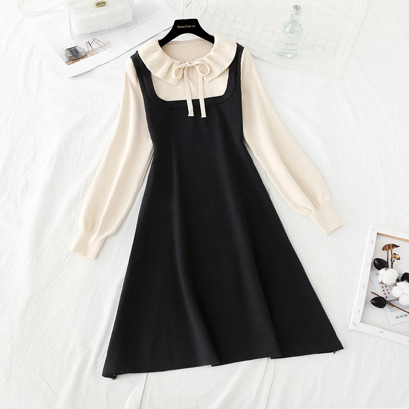 Nouvelle jupe à fond à col feuille de lotus style rétro français Hepburn tea break 4772